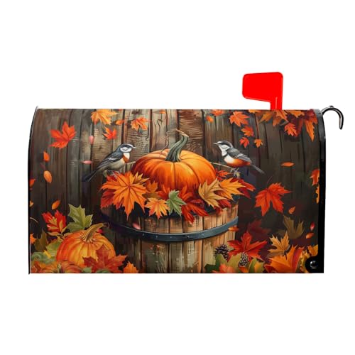 Image of Autumn Thanksgiving Pumpkin Magnetic Mailbox Covers Fall Maple Leaf Mail Box Cover Decoration Fall Autumn Large 25.5 inchx21 inch Mailbox Wrap Decor for Home Garden Yard Outside Decor