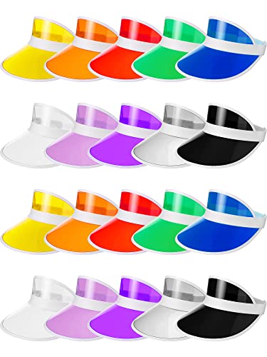 20 Pieces Sun Visor Hats Women Sports Beach Golf Hat Pvc Visor Hats For Women Colored Visor Retro Visor For Women Men Outdoor Party Golf Beach Sports Activities #TOP9