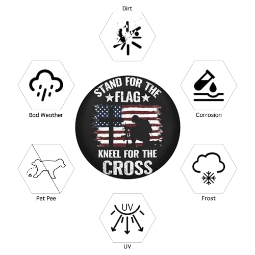 Image of American Flag Spare Tire Cover Stand for The Flag Wheel Cover 15 Inch | Red White Blue，Polyester，Protectors Tire Cover，Waterproof，Dust-Proof，Universal，Fit for RV Jeep SUV Motor Travel Camper Tires