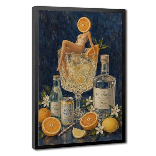 Surreal Orange Citrus Canvas Wall Art with Black Frame, Modern