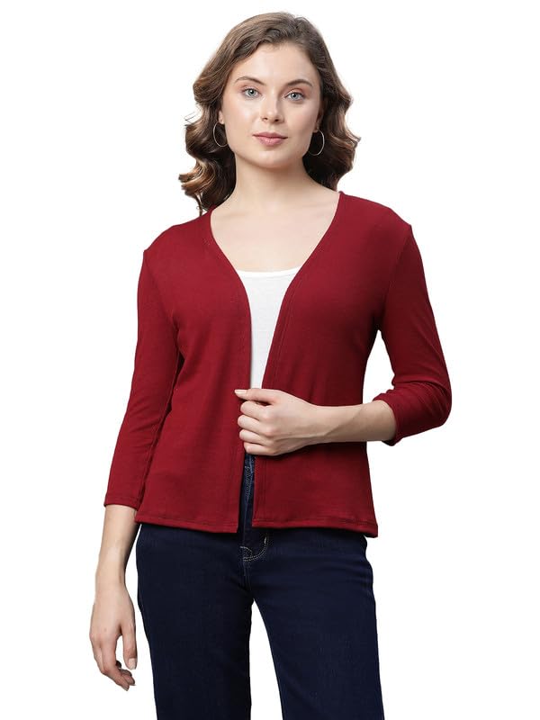 unaone Women Maroon Cotton Regular Rib Shrug UNSG-672-RibMrnCD_P-picture-54