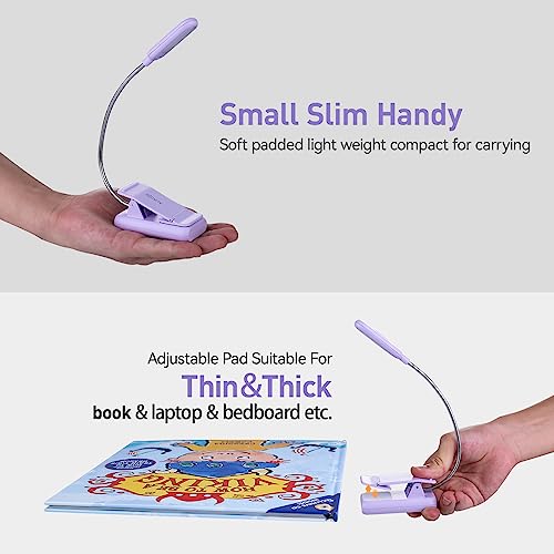 Image of VAVOFO Rechargeable Book Light for Reading in Bed Kids, 7 LED Reading Light with 9-Level Warm Cool White Daylight, Eye Care Lamp with Power Indicator for Bookworms (Purple)