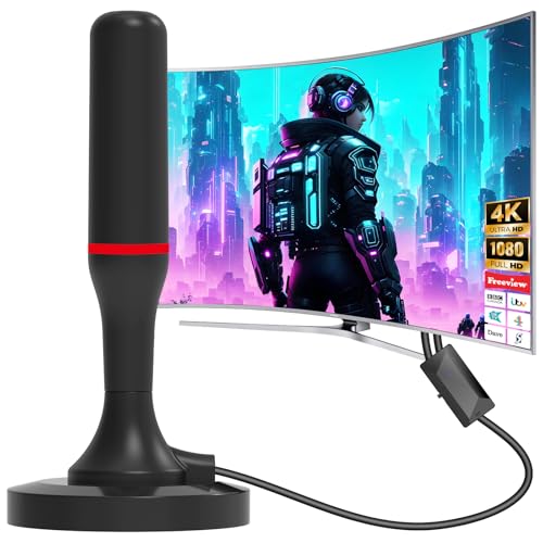 【Quick and Easy Setup】 Easily set up your digital TV aerial in minutes! No tools required. Connect it to your TV, scan for channels and enjoy stunning visuals, vibrant colours and crystal clear audio from your favourite shows. Its magnetic base and 10ft coaxial cable provide flexible mounting options for optimal reception.
