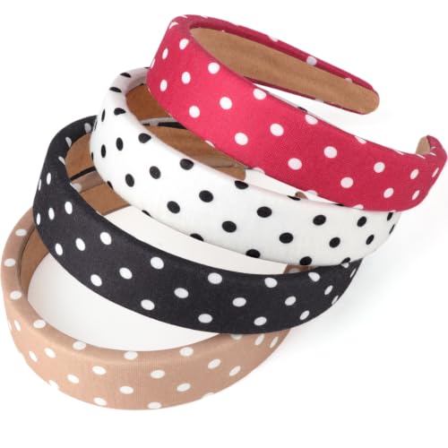 Image of DRESHOW 4 Pcs Polka Dot Headbands for Women Girls Non Slip Wide Headbands Turban Vintage Boho Head Bands Fashion Head Wraps Hoop Hair Accessories