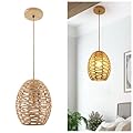DELIPOP Pendant Light, Hand-Woven Rattan Chandelier, Boho Hanging Light with Adjustable Cord 4.9ft for Living Room, Dining Room, Kitchen, Bedroom