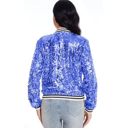 Womens Sequin Jacket Party Festival Outfit Long Sleeve Zipper Up Stylish Glitter Blazer Bomber Jacket3