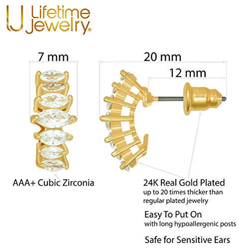 Lifetime Jewelry “Stacked Diamonds” Cubic Zirconia Stud Earrings 24k Gold Plated3