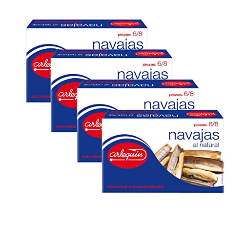 ARLEQUIN Navajas al Natural, Pack de 4 Latas de 120 grs. y 4/8 Unds (480 grs y 16/32 unds)