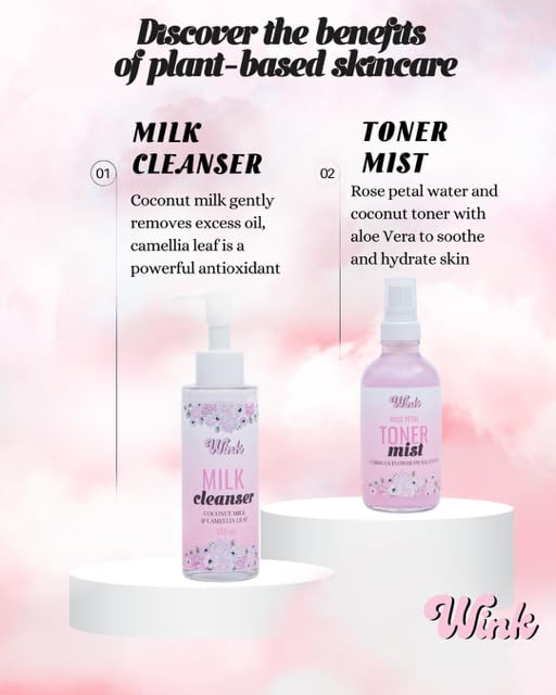 Wink Skin Care Kit for Teens | Plant-Based Facial Kit for Girls & Tweens, 4-Piece Set with Milk Cleanser, Rose Petal Toner, Face Fruit Serum & SPF Moisturizer, Mom-Approved Essential Kit for Young - Image 3
