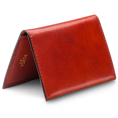 Image of Bosca Men's Leather Card Holder Wallet - Italian Full Grain Vegetable Tanned Credit Card Case - 6 Card Slots, 2 Receipt Wells - Classic Glossy Finish - Gift-Ready Packaging - Cognac Brown