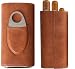 Mantello Brown Leather Cedar Wood Lined Travel Cigar Carrying Case with Cigar Cutter