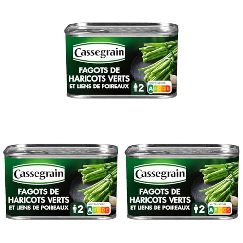 CASSEGRAIN - Fagots Haricots Verts - 5 Fagots avec Liens de Poireaux - Nutri-Score A - Emballage 100% Recyclable - Boîte de Conserve 400 g (Lot de 3)