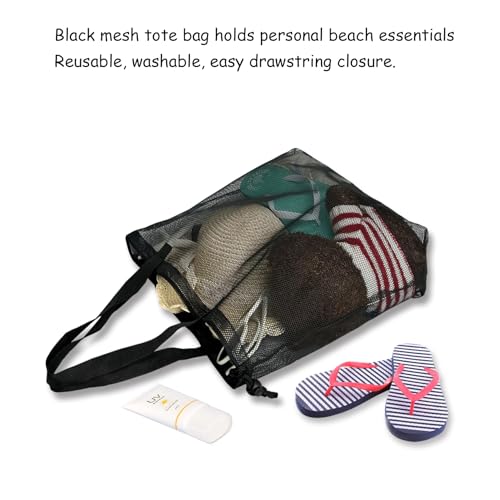Image of 4Pieces Cute Mesh Pool Tote Bags,Mesh Beach Bags With Drawsting For Swim,Travel,Party, Black, 16.5Wx15Lx4.3H