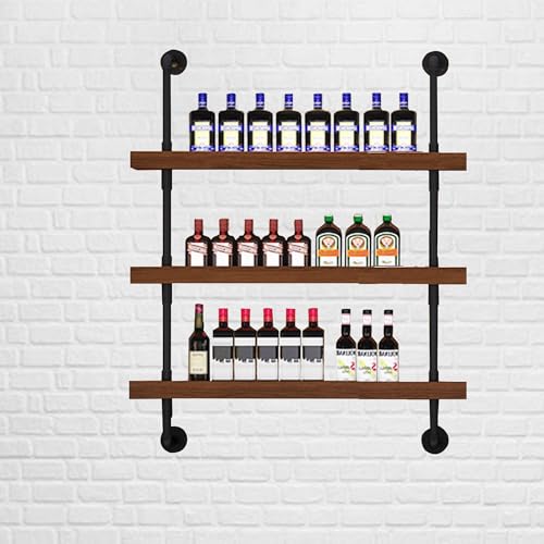 Étagère murale bouteilles d'alcool en métal industriel et vitrine lumineuse LED