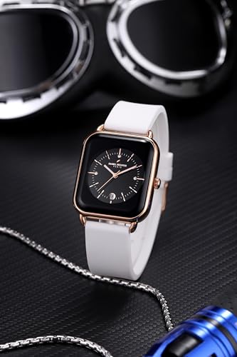 Image of Daniel Hechter Paris Lea Collection Watch for Women with Square Dial, Crystal and Rose Gold Markers, Date Display and Silicone Strap