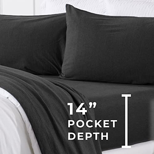 Image of Great Bay Home Full Flannel Jersey Knit Sheets. All Season, Soft, Cozy T-Shirt Sheet Set. Cotton Blend Bed Sheets. Cozy Flex Collection (Full, Charcoal)