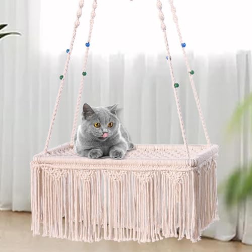Lit balançoire bohème pour chat suspendu et mural en macramé - 4