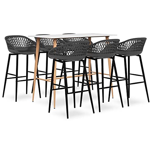 UJCHVHN Item-Juego de barra de 7 piezas, blanco y gris, juegos de muebles, juegos de muebles de cocina y comedor