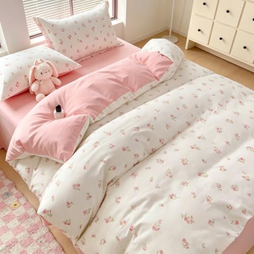 Covebett Bettwäsche 140x200 2 Teilig Weiß Rosa Blumen Blümchen Pflanzen – Ansicht 3