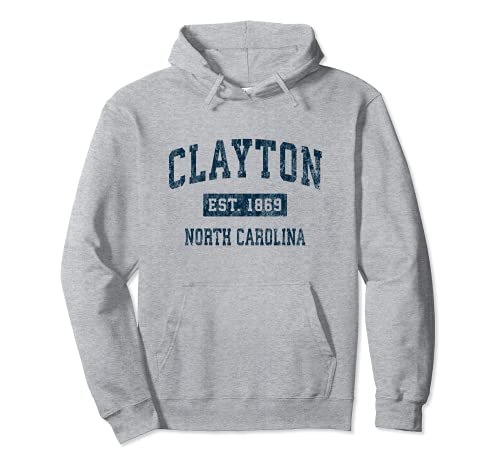 Clayton North Carolina NC Diseño deportivo vintage estampado azul marino Sudadera con Capucha