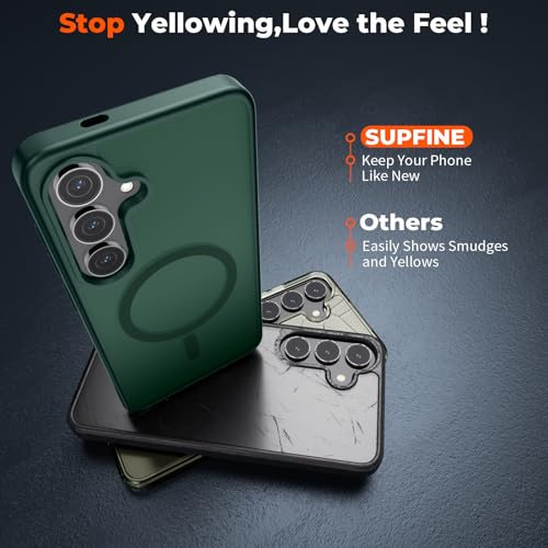 Image of SUPFINE Magnetic for Samsung Galaxy S24 Plus Case / S25 Plus Case with Screen Protector, (Built-in Magnets) (Military Grade Drop Protection) Slim Translucent Shockproof Phone Case,Forest Green