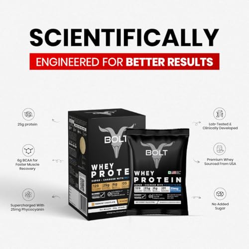 Image of Bolt Whey Protein Protein Powder | 5 Sachet Travel Pack (5x33g) | Piedmont Chocolate | 25g Protein per Serving | 6g BCAA | Muscle Support & Recovery | No Added Sugar | Gluten-Free | Easy to digest
