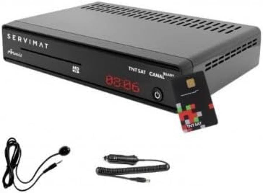SERVIMAT armis decodificador satélite HD Modele elíptica + Tarjeta TNTSAT + déport IR + Cable 12 V + HDMI