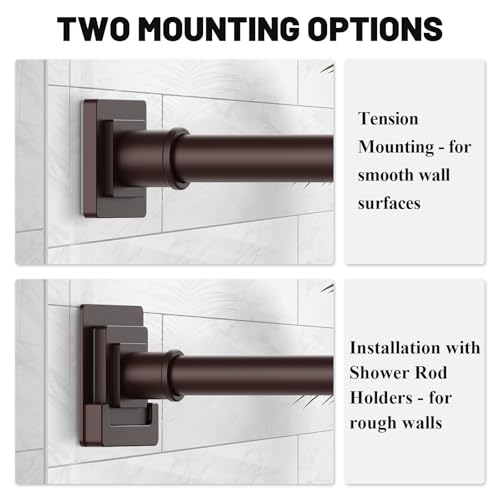 Image of UIOSANRT Brown Shower Curtain Rod 31-79 inches, Stainless Steel Shower Rod & Tension Rod, Adjustable Tension Shower Curtain Rod for Bathroom, Windows, Closet