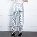NewL Women's Metallic Shiny Jogger Casual Holographic Color Streetwear Pants Hip Hop Fashion Smooth Elastic Trousers (as1, Alpha, m, Regular, Regular, Silver)