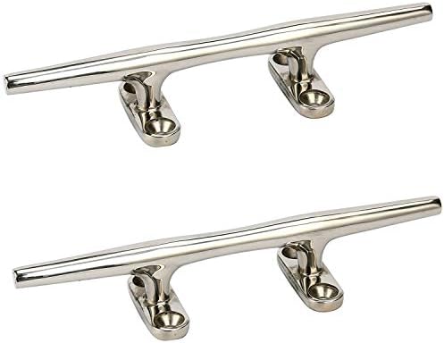 Amarine Made Set of 2 Stainless Steel Open Base Cleat-8 Inch Boat Cleats,Rope Cleat,Boat Dock Cleats - Ideal for Marine, Deck,Nautical Decor,Cabinet Pull/Towel Hook/Coat Hanger