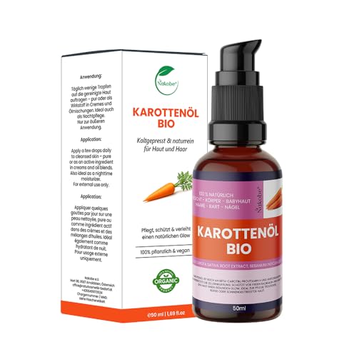 Nakobe Bio Karottenöl 50 ml pflegend & natürlicher Glow 100% naturrein Reich an Beta-Carotin & Vitamin A für Gesicht Körper & Massage