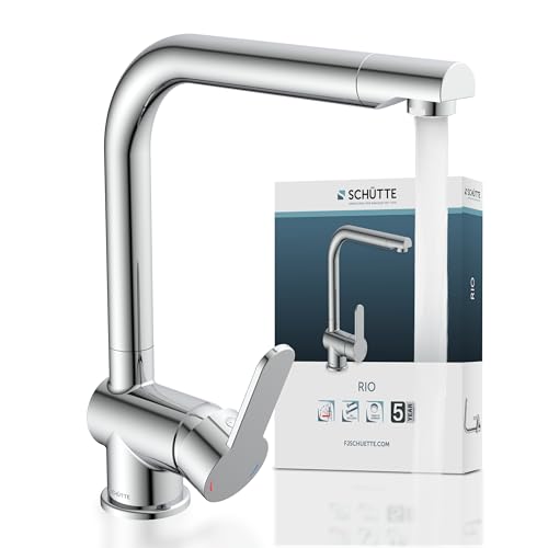 SCHÜTTE 79816 RIO 360° schwenkbare Küchenarmatur, Spültisch Armatur mit hohem Auslauf Küche, Einhebelmischer Einzelspüle Doppelspüle Mischbatterie für die Spüle, Wasserhahn Chrom SCHÜTTE 79816 RIO 360° schwenkbare Küchenarmatur, Spültisch Armatur mit hohem Auslauf Küche, Einhebelmischer Einzelspüle Doppelspüle Mischbatterie für die Spüle, Wasserhahn Chrom