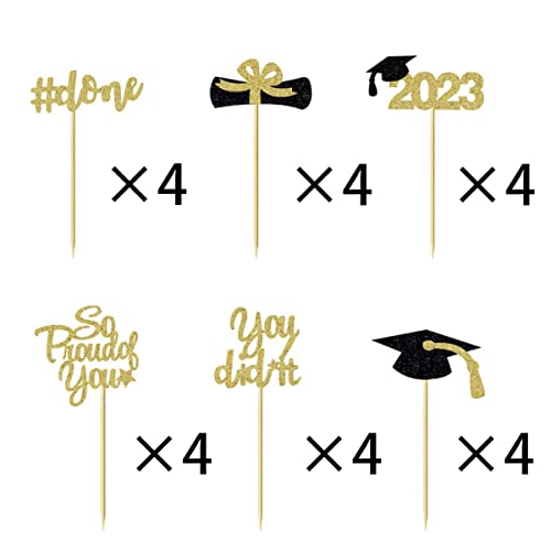 Samoka Graduation Cupcake Toppers,24 Pcs Class 2023 Gold Graduation Cupcake Toppers,2023 Graduation Cap Diploma Cupcake Picks 2023 Graduation Theme Party Cake Decorations Supplies #TOP2