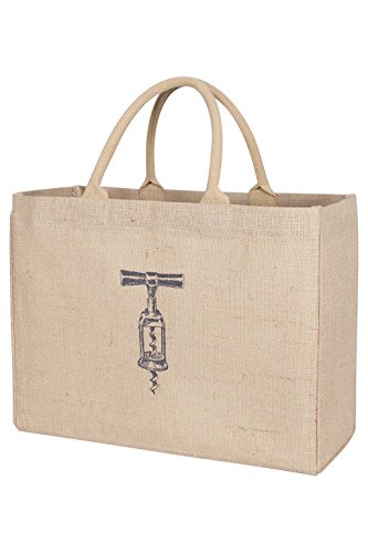 Image of KAF Home Jute Market Tote Bag with Corkscrew Print, Durable Handle, Reinforced Bottom and Interior Zipper Pocket, Generous capacity, 12.5 inch tall x 17 inch wide x 7 inch deep