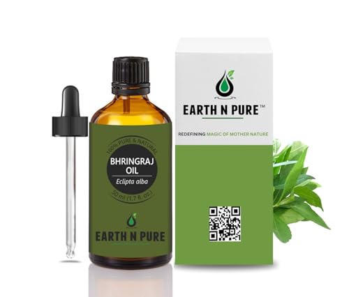 Earth N Pure Bhringraj Oil Natural & Therapeutic Grade for Hair Growth with Glass Dropper – 50 ml