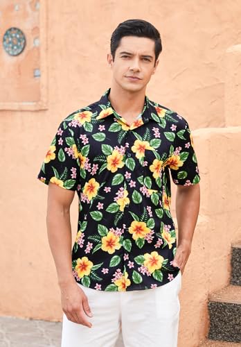 Image of Enlision Men's Hawaiian Shirt Short Sleeve Casual Summer Beach Aloha Shirt Floral Button Down Tropical Hawaii Shirts