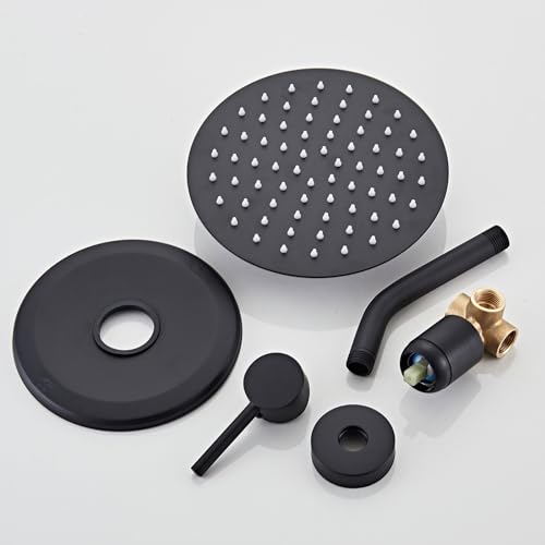 SaniteModar sistema de ducha negro con cabezal redondo de lluvia de 8 pulgadas, ducha manual y kit de recorte para grifo montado en pared, cabezal de ducha negro mate miniatura 6