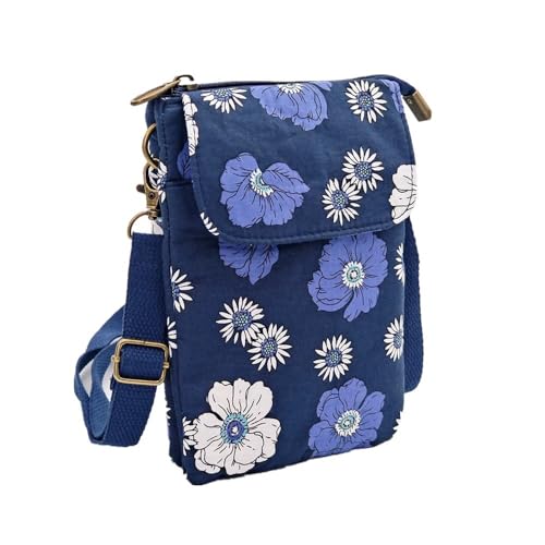 Small Crossbody Bag for Women Blue Flower Cell Phone Purse with Cross Body Shoulder Strap Cellphone Wallet Cute Mini Handbags