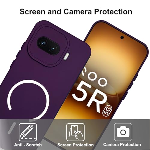 Image of SBMS Silicone Back Cover Case for iQOO 15R 5G | Soft Micro-Fibre Lining Inside | Magsafe Print On Back Side Camera Protection Bump | Shockproof Case iQOO 15R 5G (Purple)
