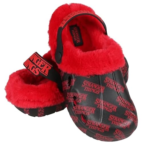 Stranger Things chanclas acolchadas para mujer, zuecos con piel sintética, calzado cálido para estar por casa (Stranger Things, Estándar, Sistema tallas calzado EU, Adulto, Números, mediano, 37) | Ya disponible en tu tienda friki favorita! En mundofriki.es!