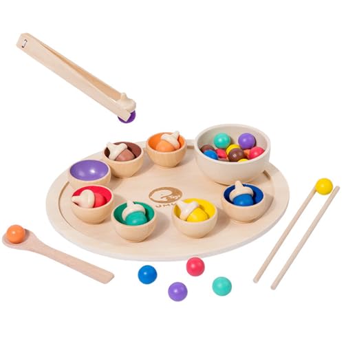 Tilizan Bolas en Tazas Juguetes, Montessori Juego Clasificador de Madera, Juguetes de Clasificación de Colores, para 1,5 año +, Educativos para Clasificación de Colores y Conteo para niños pequeños