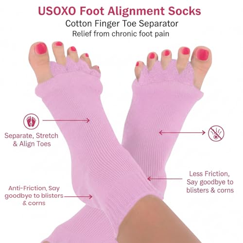 Image of Foot Alignment Socks|Cotton Finger Toe Separator|Easing Bunion Hammertoe And Arthritis Pain Relief|Improving Posture & Increasing Flexibility|Free Size For Office Yoga Men & Women (Baby Pink)