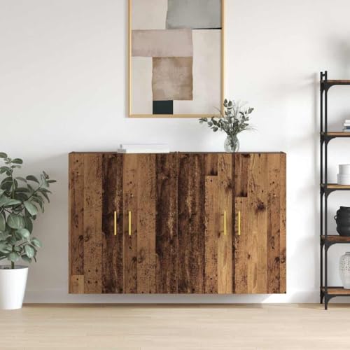 kithwjll Juego de 2 armarios de pared con aspecto de madera envejecida, 69,5 x 34 x 90 cm, armario colgante con 4 puertas para salón, dormitorio, oficina en casa, almacenamiento que ahorra espacio