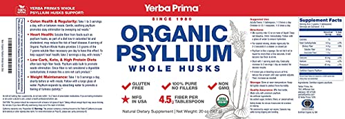 Yerba Prima Organic Psyllium Whole Husks Colon Cleanser - 20 Oz - Natural Daily Dietary Fiber Supplement 20Oz, Colon Cleanser, Regularity & Detox Cleansing Support, Gluten Free, Non Gmo, Vegan #TOP7