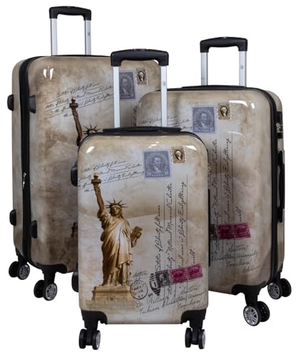 Warenhandel König Hartschalen 3tlg. Koffer-Set Trolley-Set mit hochwertigem Motiv Print New York - Gr. M, L und XL