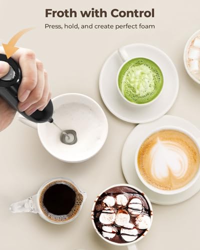 SIMPLETaste Milk Frother Handheld Battery Operated Electric Foam Maker, Black Drink Mixer with Stainless Steel Whisk for Cappuccino, Bulletproof Coffee, Latte