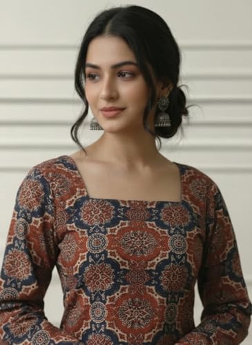 Image of MAHIRA'S Women's Short Kurti, Black Rayon Tunic Top with Embroidered Sleeves, 3 /4 Designer Sleeves