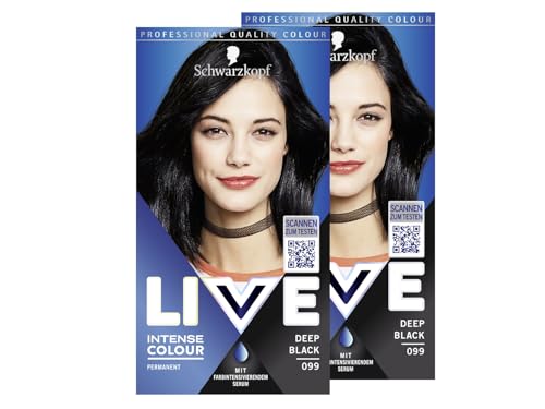 Schwarzkopf LIVE Intense Colour Haarfarbe 99 Deep Black (2x 142 ml), dauerhafte Coloration mit farbintensivierendem Serum, permanente Haarfarbe für perfekte Grauhaarabdeckung