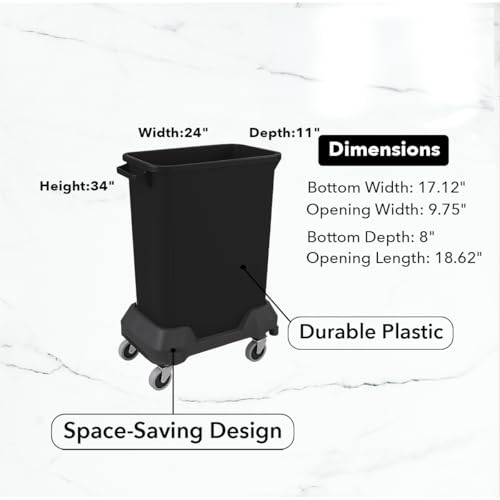 Image of 16 Gallon Slim Rectangular Garbage Can with Wheels - Black