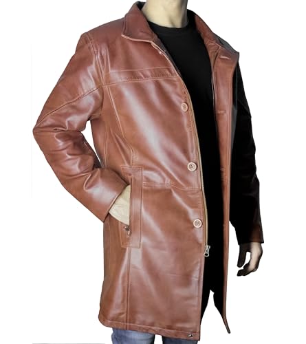 Image of Leather Car Coat For Men 3 /4 Length Mens Leather Jackets - Real Lambskin Long Coat For Men